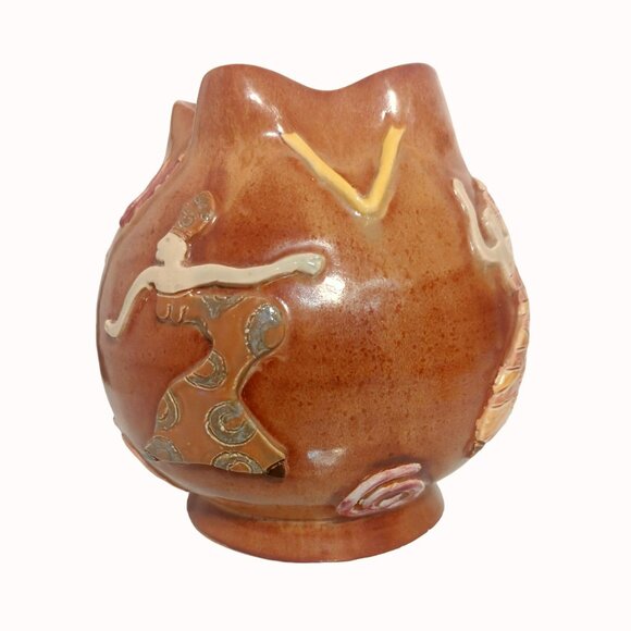 Handmade Other - Vintage Studio Folk Art Pottery Stoneware Vase African Women Dancing Signed Conn